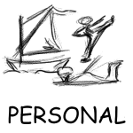 Drawings of a sailboat, a person kicking, and a woodworking plane. The word PERSONAL is spelled below.